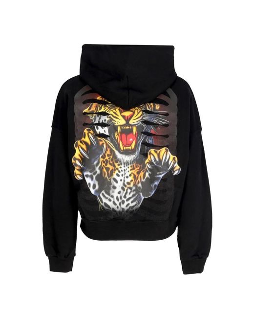 Propaganda Hoodies & Sweatvesten ,Zwart ,Katoen Zwarte Croptop Hoodie Met Ribbels in het Black
