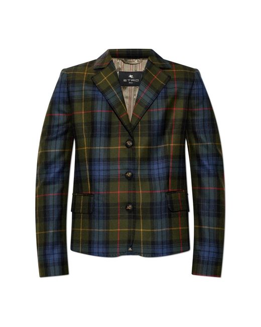 Etro Wolblazer Met Ruitpatroon in het Green