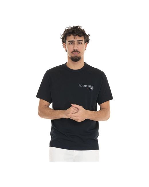 Fay Tops ,Blauw ,Katoen Logo Katoenen T-Shirt Met Korte Mouwen in het Black voor heren