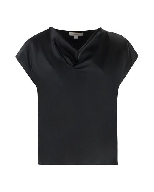 Vince Black Seidenbluse Mit Gerafftem Ausschnitt