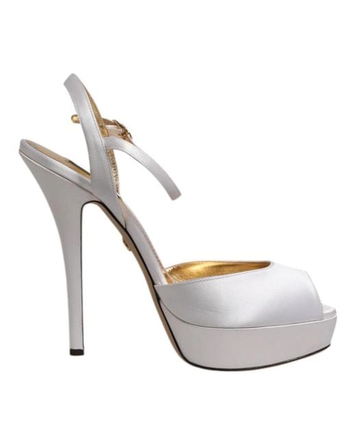 Dolce & Gabbana White Weiße Satin Plateau High Heels Sandalen