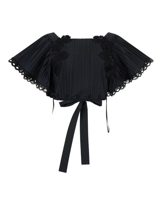 Alberta Ferretti Top Met Wijde Mouwen En Lint in het Black