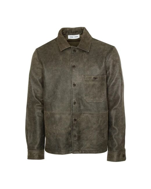 Samsøe & Samsøe Lederjacke overshirt klassischer kragen in Green für Herren