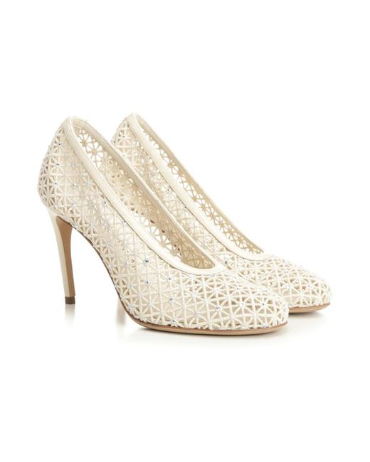 Ferragamo White Macramé Pump