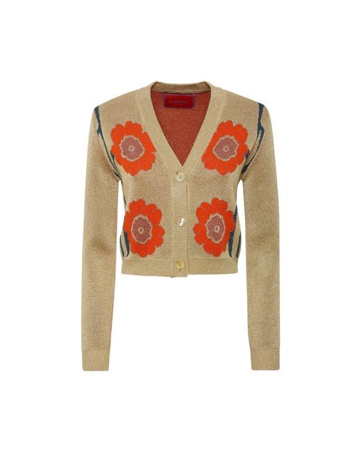 LaDoubleJ Truien & Vesten ,Wol Glinsterend Gouden Cardigan Met V-Hals in het Orange