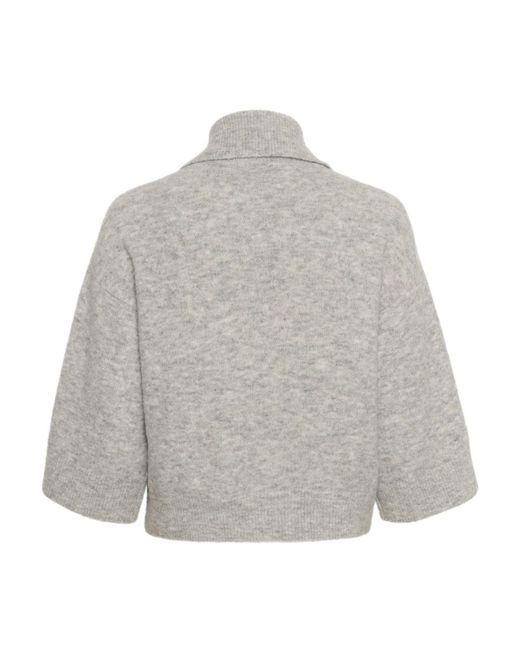 Gestuz Truien & Vesten ,Grijs ,Wol Lichtgrijze Melange Cardigan Met ¾ Mouwen in het Gray
