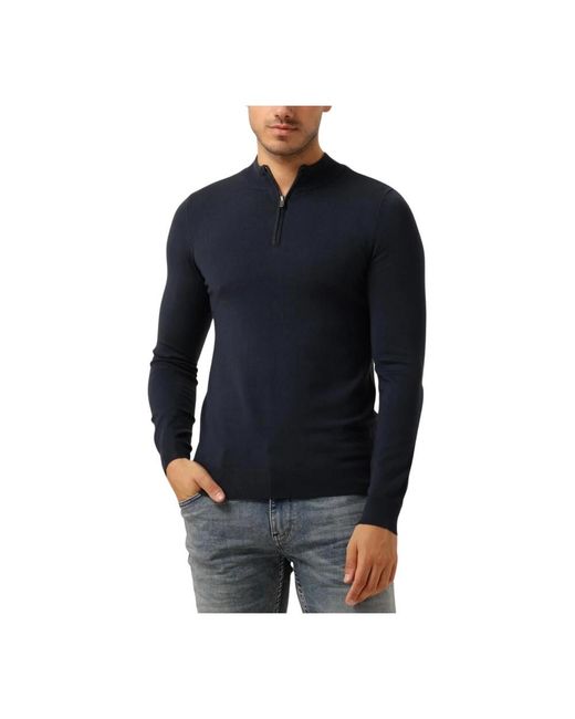 Pure Path Truien & Vesten ,Blauw ,Essential Knit Halfzip Sweater in het Blue voor heren