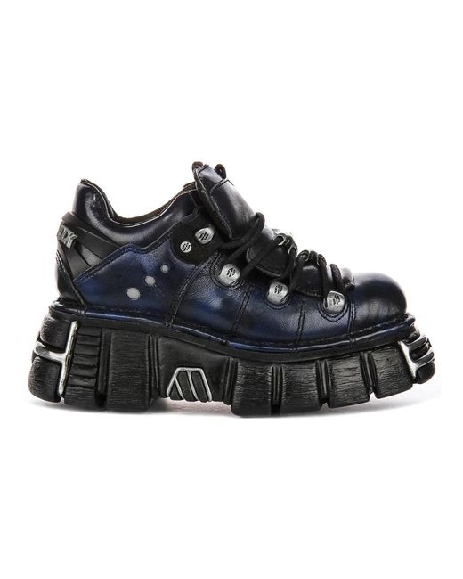 New Rock Black Lace-Up Boots
