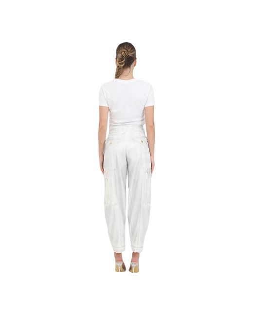 Elisabetta Franchi White Laminierte cargo-jeans mit goldknöpfen