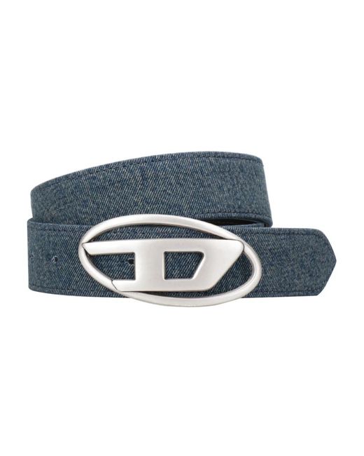 DIESEL Accessoires ,Blauw ,Denim Denim Ovaal Gesp Riem in het Blue