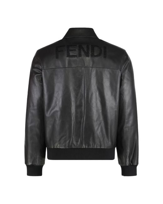 Fendi Black Leather Jackets for men