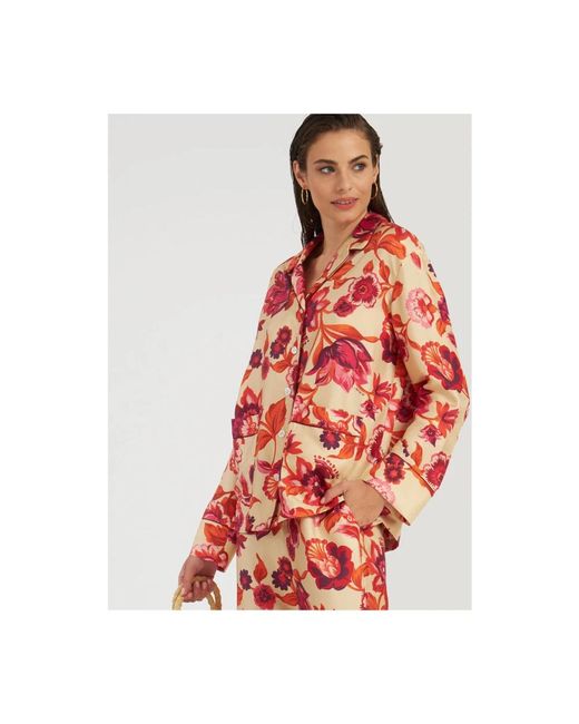 LaDoubleJ Overhemden ,Moeiteloos Zijden Pyjama Shirt in het Red