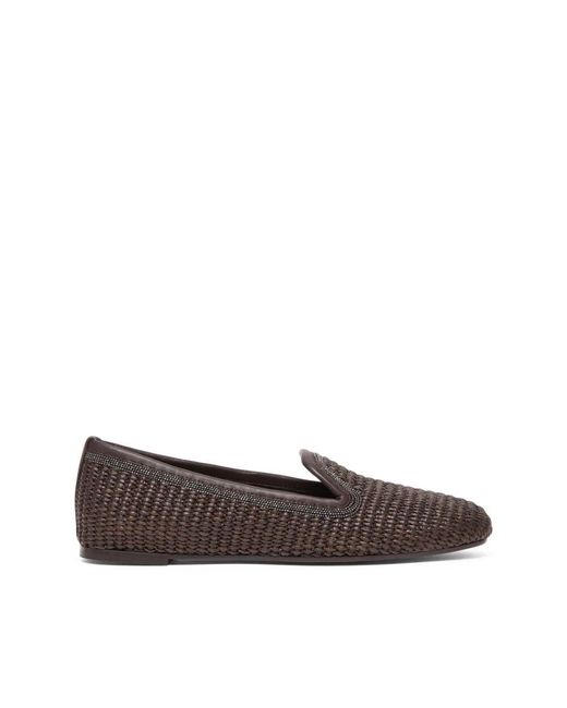 Brunello Cucinelli Brown Pantoffeln mit gewebtem Design