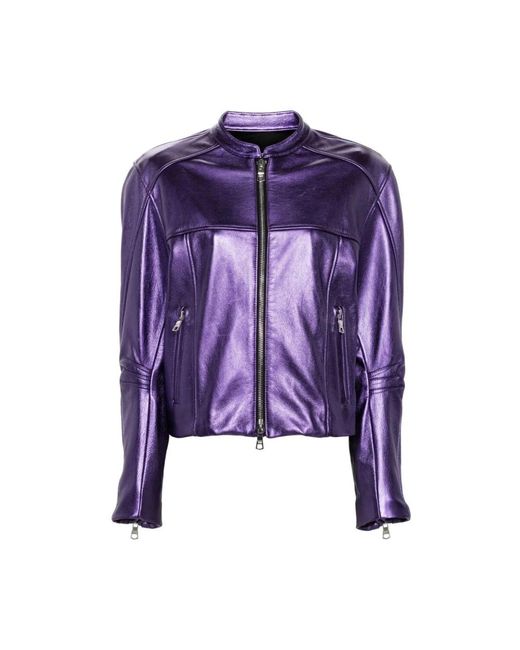 LAQUAN SMITH Jassen ,Paars ,Metallic Finish Leren Jas in het Purple