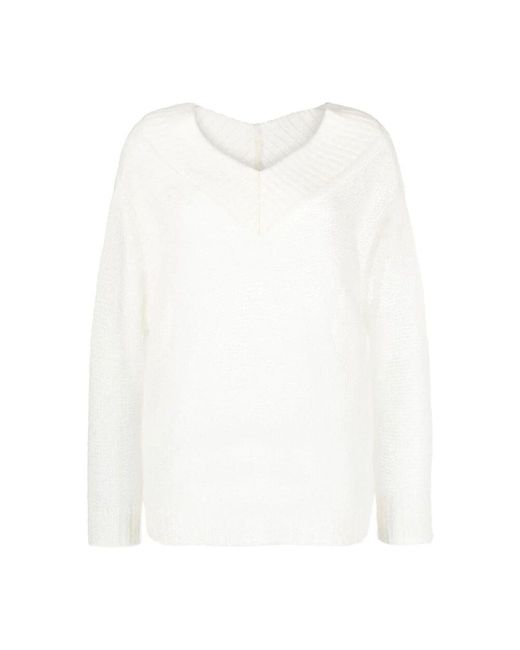 Forte Forte White Eleganter mohair v-ausschnitt pullover