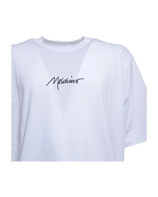 Moschino Weißes t-shirt mit schwarzer logo-stickerei in Blue für Herren