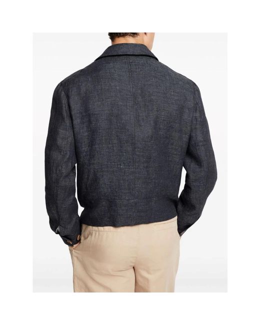 Brunello Cucinelli Blaue leinen-zip-sweaterjacke in Blue für Herren