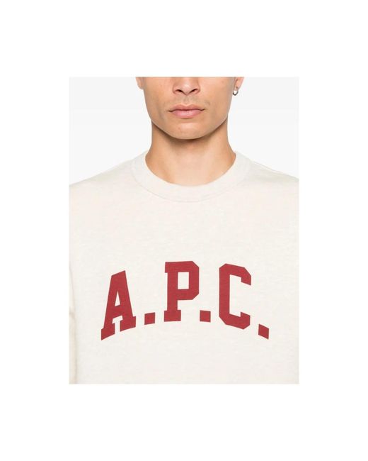 A.P.C. Hoodies & Sweatvesten ,Katoen Ecru Stretch Katoen Logo Print Sweatshirt in het White voor heren