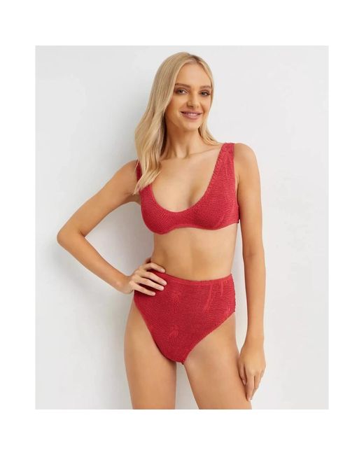 Bondeye Badmode ,Rood ,Nylon Rode Palmprint Bikini Top in het Red