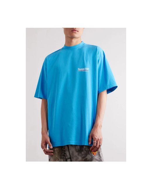 Balenciaga Logo Print T-Shirt Mit Distressed-Effekt in Blue für Herren