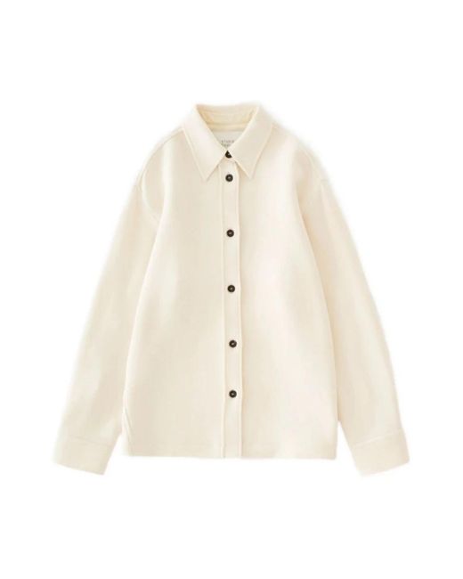Studio Nicholson Overhemden ,Wit ,Witte Button-Up Overhemd Lange Mouw in het Natural