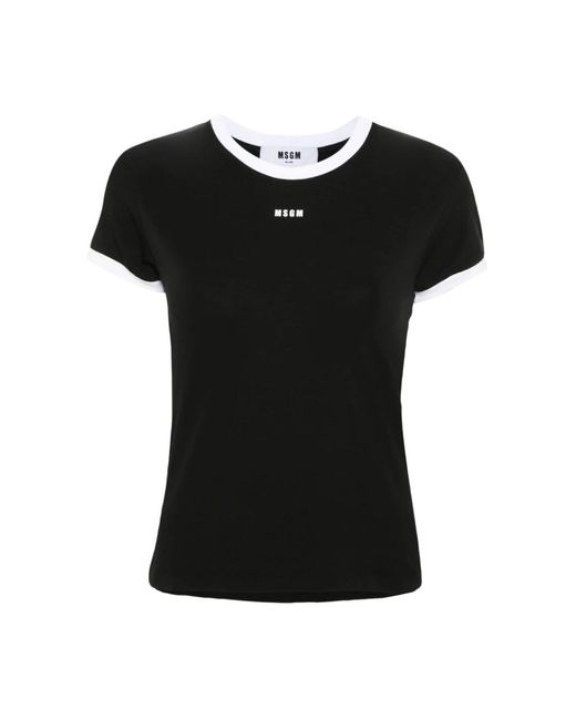 MSGM Black Schwarzes jersey-logo-print-t-shirt