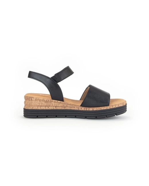 Gabor Schoenen ,Zwart ,Leer Leren Platte Sandalen in het Blue