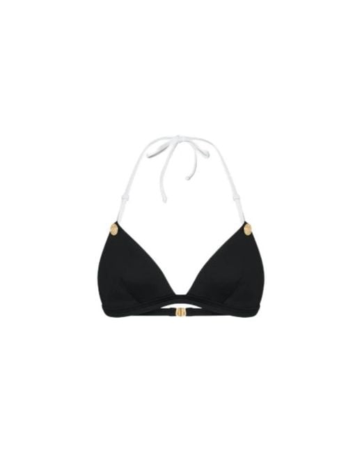 Top de bikini triángulo con botones dorados Moschino de color Black