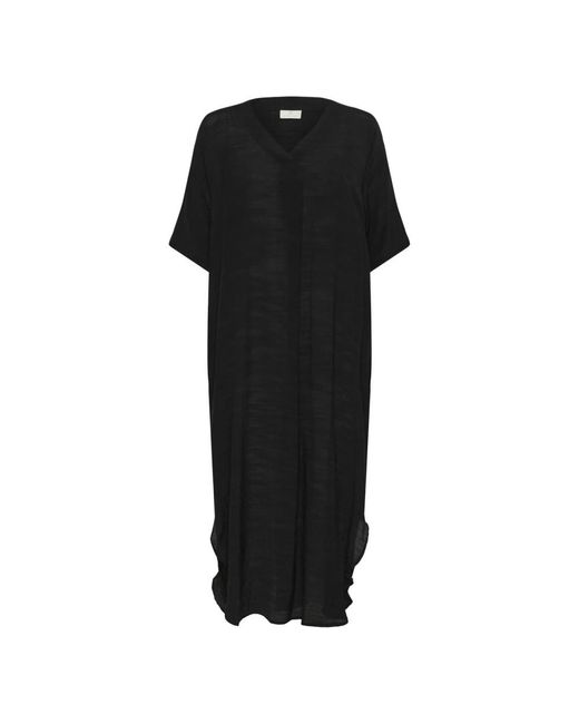 Kaffe Kleedjes ,Zwart ,Polyester Zwarte Diepe Jurk Met V-Hals in het Black