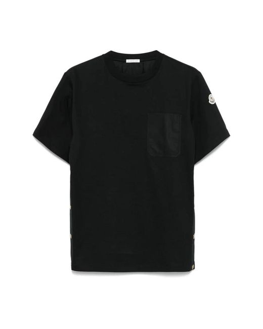 Moncler Tops ,Zwart ,Katoen T-Shirt Met Zakdetail in het Black