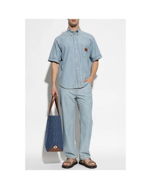 Fendi Blue Denim Shirts for men
