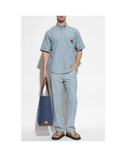 Fendi Overhemden ,Blauw ,Denim Denim Shirt Met Korte Mouwen in het Blue voor heren
