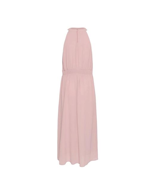 Kaffe Kleedjes ,Roze ,Polyester Rose Tan Halternek Jurk Met Geborduurde Details in het Pink