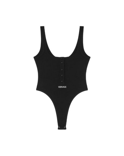 Versace Black Schwarzes Besticktes Logo Scoop Neck Unterwäsche