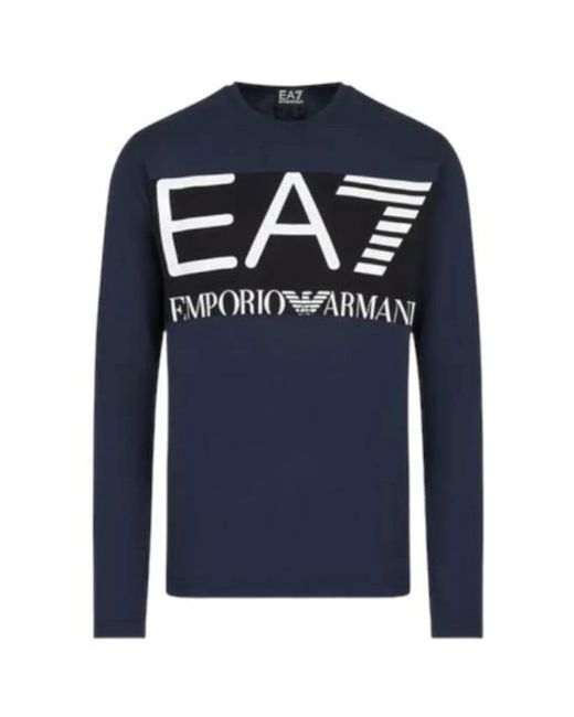 EA7 Blue Long Sleeve T-Shirts for men