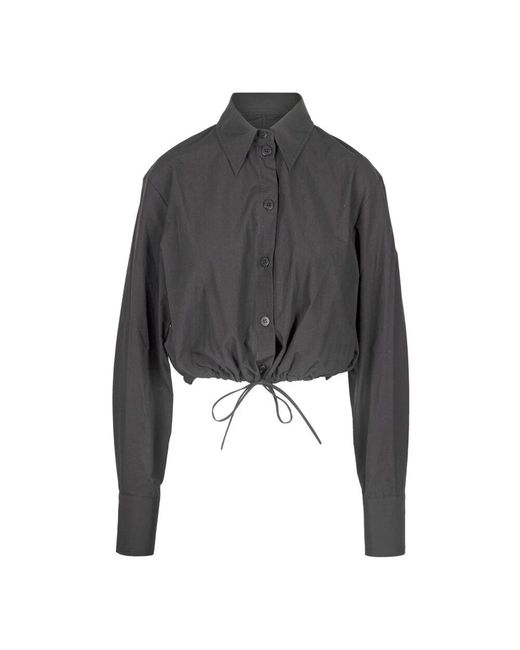 Ottod'Ame Gray Crop Popeline Hemd Mit Klassischem Kragen