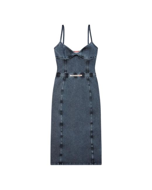 DIESEL Kleedjes ,Blauw ,Denim Houtskoolgrijze Denim V-Hals Jurk in het Blue