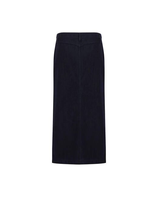 Giorgio Armani Blue Blaue Baumwoll Midi Rock Mit Frontreißverschluss
