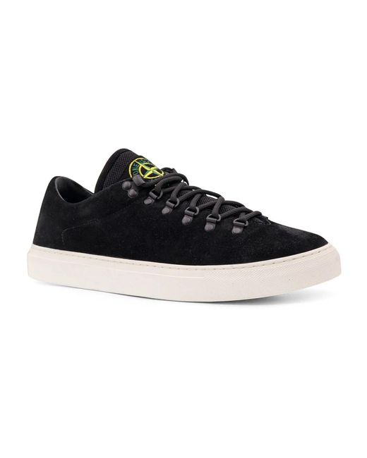 Stone Island Black Sleek Suede Sneakers With Contrasting Rubber Sole for men