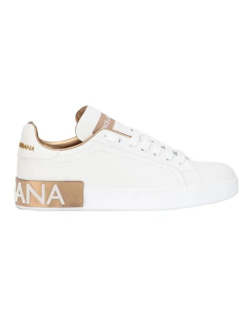 Sneakers portofino con logo in bianco e rame di Dolce & Gabbana in White