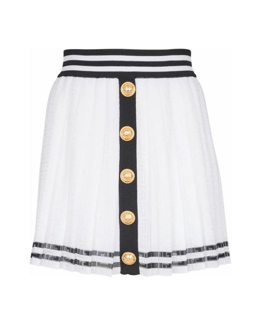 Balmain Rokken ,Wit ,Geplooide Rok Van Monogram Gebreid in het White