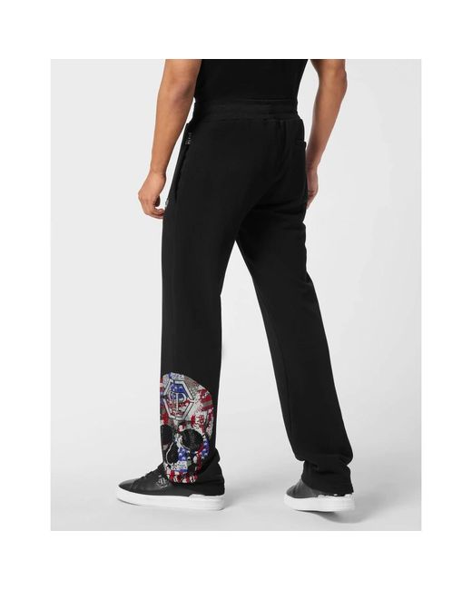 Philipp Plein Broeken ,Zwart ,Katoen Tracksuit Broek Skull America in het Black voor heren