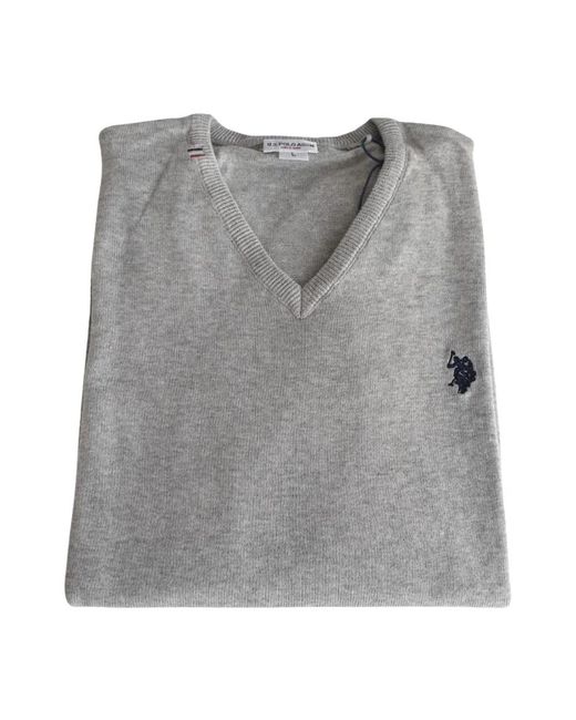 U.S. POLO ASSN. Gray V-Neck Knitwear for men