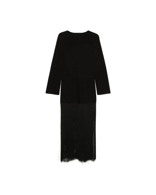 Khaite Black Schwarzes Kleid Mit Fransen Und Rundhalsausschnitt