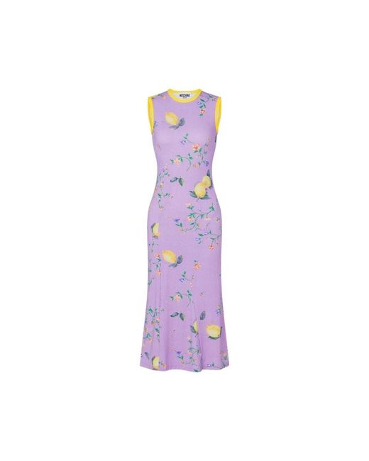 Love Moschino Purple Printed Technical Jersey Dress