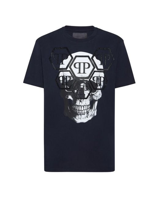 Philipp Plein T-Shirt Rundhals Ss Stones Skull in Blue für Herren