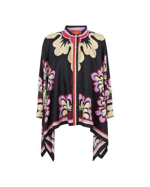 LaDoubleJ Black Gemusterte Seidenbluse
