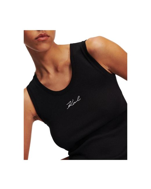 Karl Lagerfeld Black Logo rib tank top