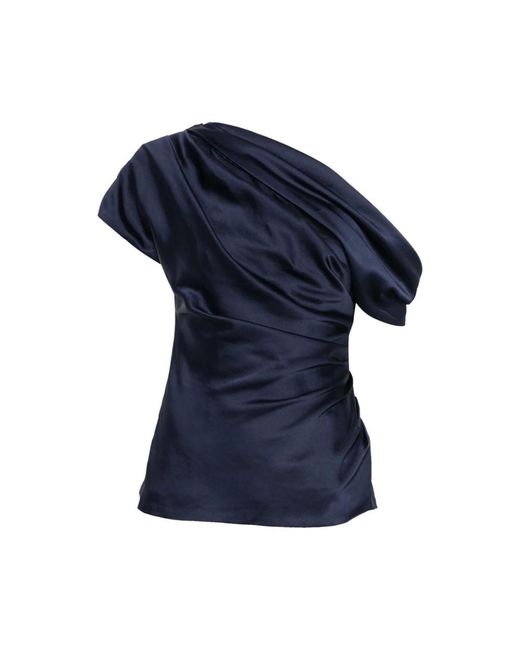 Jonathan Simkhai Top Met Één Schouder En Gedrapeerde Satijnlook in het Blue