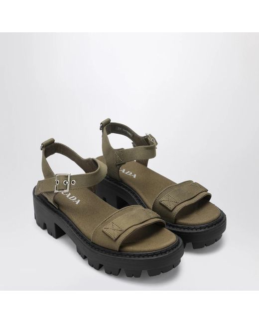 Prada Green Canvas Sandalen